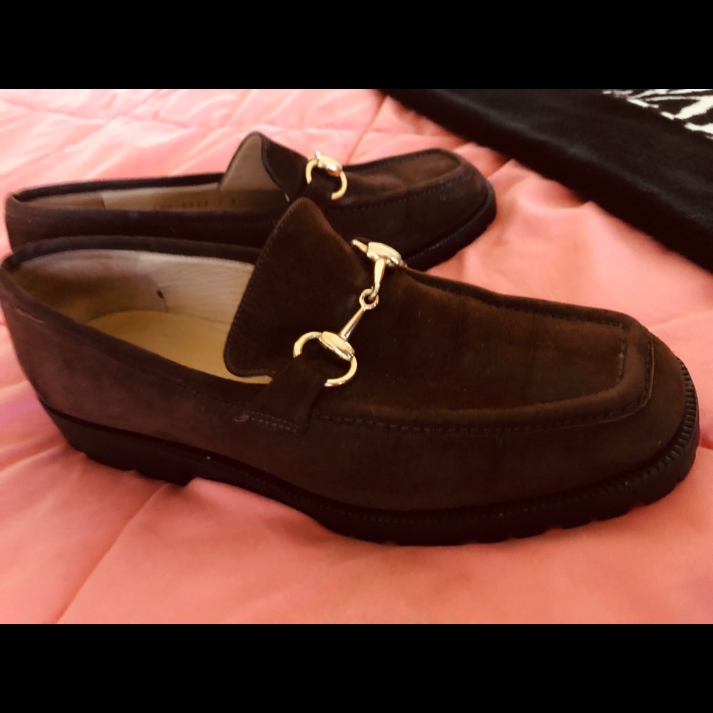 Gucci Brown Horsebit Suede Loafers Flats - Picture 2 of 2